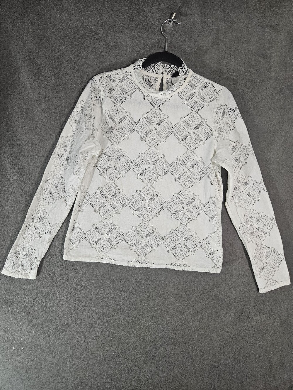 Monoprix S'Engager Pour Durer Womens 40 Medium Lace Shirt Highneck Croquet Sheer